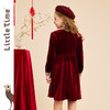 【断码清仓】littletime女童酒红丝绒裙2023春秋新款复古秋冬长袖公主连衣裙 商品缩略图2