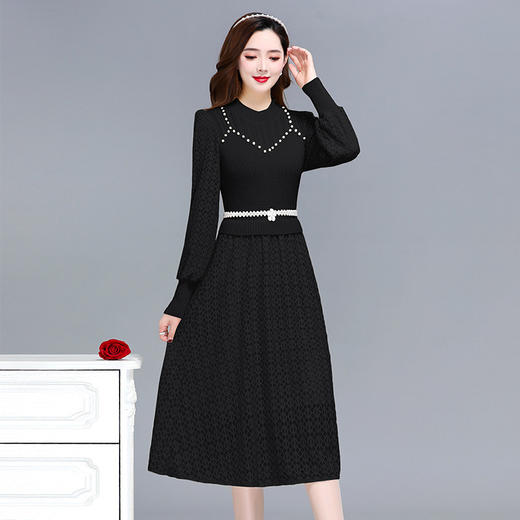 QYM-XY-22X991-Y假两件蕾丝针织连衣裙 商品图1