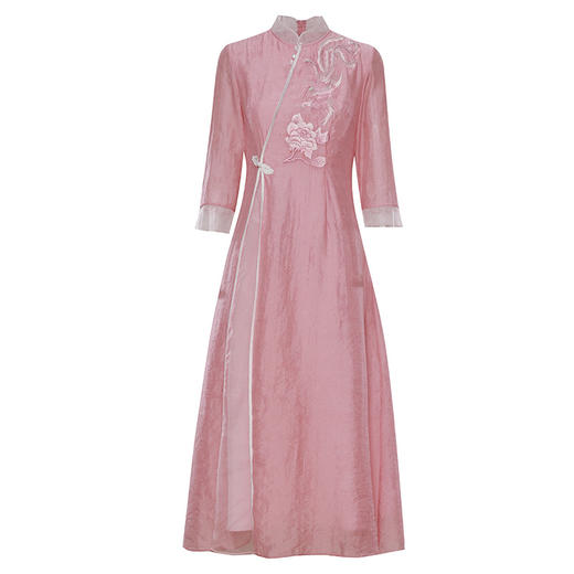 OG-6020新款改良奥黛旗袍茶服中式复古盘扣中国风女装刺绣连衣裙 商品图4