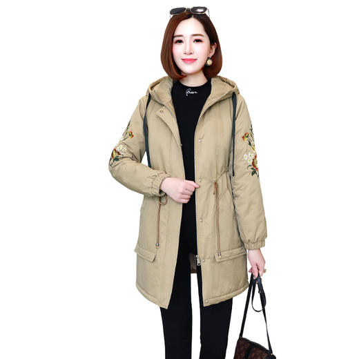 保暖显瘦，绣花重工夹棉外套中长款收腰连帽HR-MSYK677-1 商品图5
