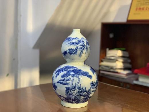 柴窑青花山水葫芦瓶 商品图0