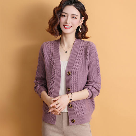 FCY YS86119针织开衫宽松慵懒麻花外套纽扣针织衫 商品图1