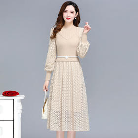 QYM-XY-22X991-Y假两件蕾丝针织连衣裙