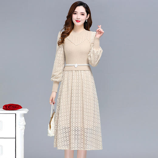 QYM-XY-22X991-Y假两件蕾丝针织连衣裙 商品图0