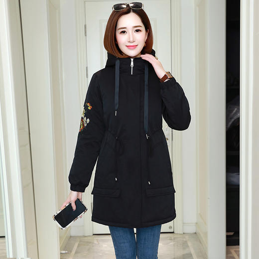 保暖显瘦，绣花重工夹棉外套中长款收腰连帽HR-MSYK677-1 商品图3