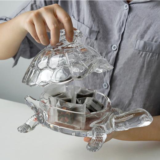 捷克进口BOHEMIA水晶玻璃 长寿龟水果盘带盖创意母子乌龟糖缸送礼 商品图2