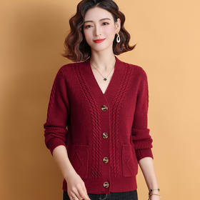 FCY YS86119针织开衫宽松慵懒麻花外套纽扣针织衫