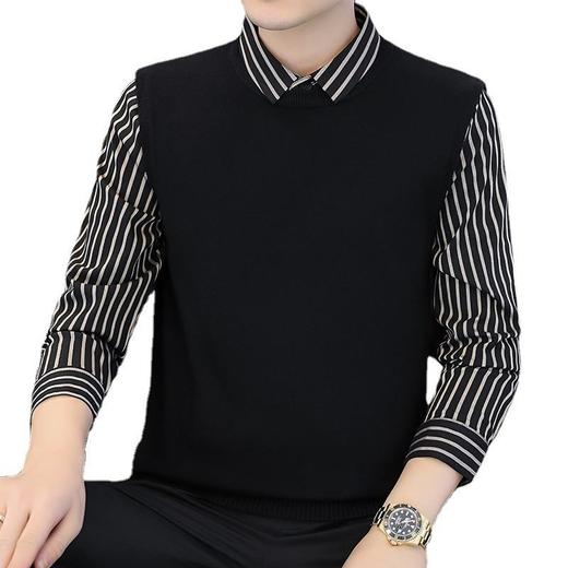 春秋冬季假两件毛衣男潮流衬衫领帅气针织打底衫秋装有带领上衣服YCL-248*2503 商品图4