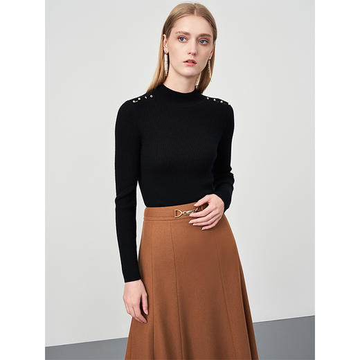 EITIE爱特爱秋新款100%绵羊毛小立领套头纯色薄款打底基础款修身针织衫C2201008 商品图2