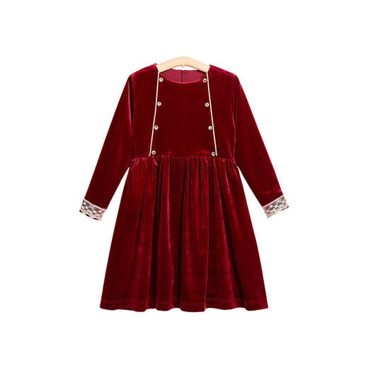 【断码清仓】littletime女童酒红丝绒裙2023春秋新款复古秋冬长袖公主连衣裙 商品图4