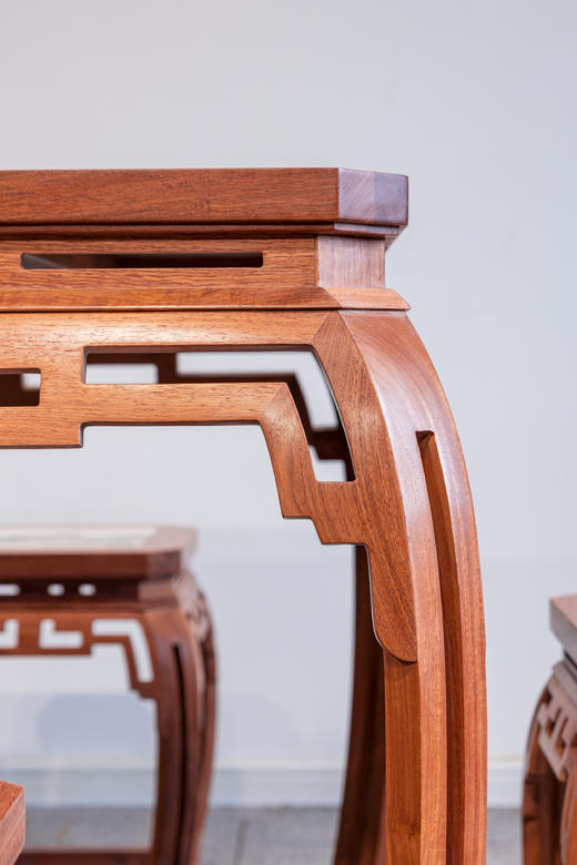 红桥红  家具严选  缅甸花梨（大果紫檀）【石面 78 仿故宫文竹 方桌五件套】 商品图5