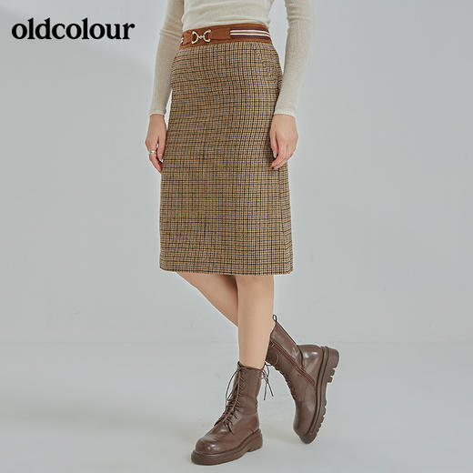 oldcolour冬季新款时尚气质修身百搭蓝咖格A字裙N41062151 商品图0