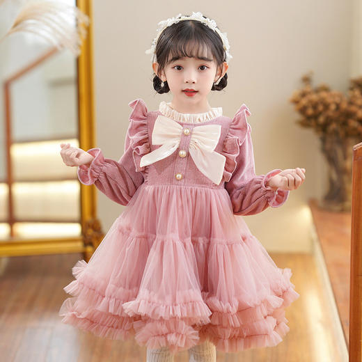 女童优雅拜年网纱蓬蓬裙，气质演出服主持人DKAF-A078 商品图0