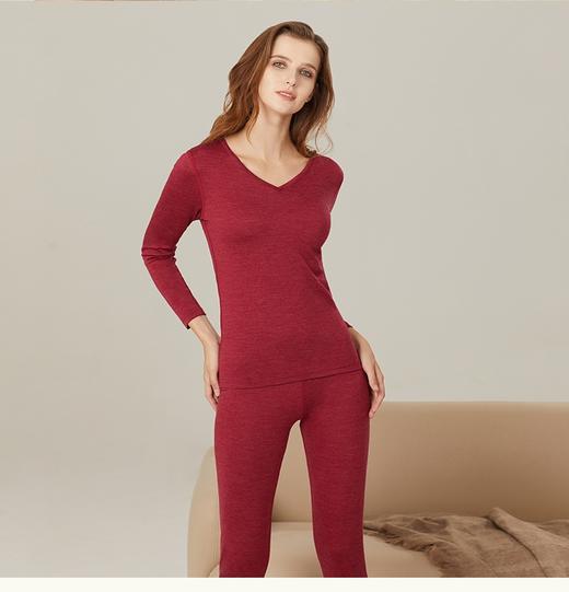 【美丽诺可机洗羊毛】SCHIESSER德国舒雅女式V领纯羊毛长袖长裤保暖套装30/16398W 商品图2