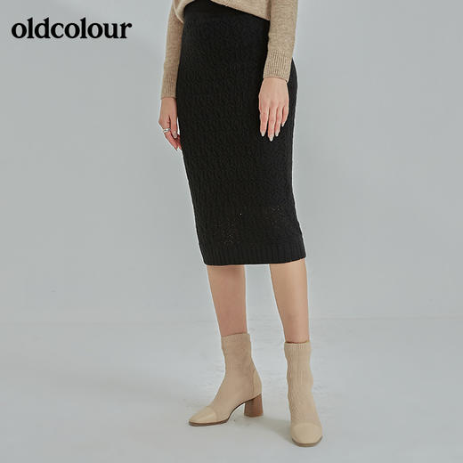 oldcolour2021冬季新款时尚勾花简约百搭毛织半身裙N44064466 商品图1