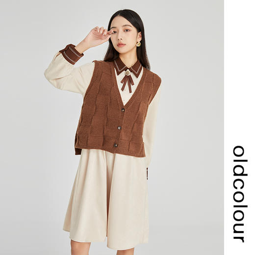 oldcolour2022冬新款复古学院风文艺显瘦针织马甲连衣裙两件套女 商品图2