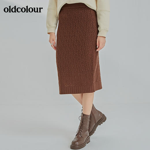 oldcolour2021冬季新款时尚勾花简约百搭毛织半身裙N44064466 商品图2