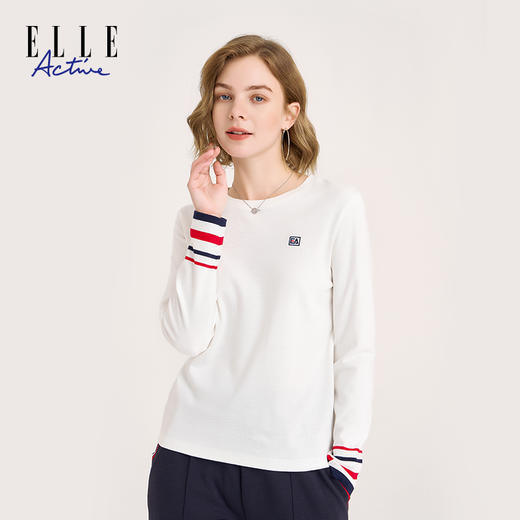 ELLE Active【纯棉内搭】百搭长袖女士t恤冬季新款撞色圆领上衣 商品图0