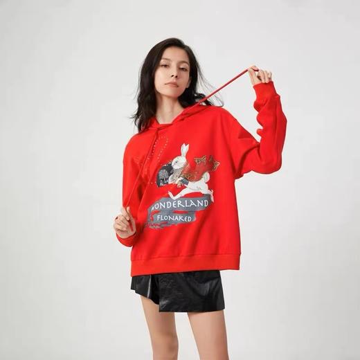 红色中式兔子手绘新氧棉卫衣 商品图3