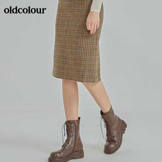 oldcolour冬季新款时尚气质修身百搭蓝咖格A字裙N41062151 商品图3