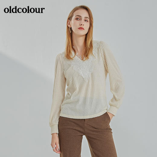 oldcolour2021冬季新款时尚气质修身百搭V领长袖T恤N41023101 商品图0