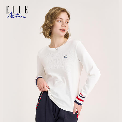 ELLE Active【纯棉内搭】百搭长袖女士t恤冬季新款撞色圆领上衣 商品图2