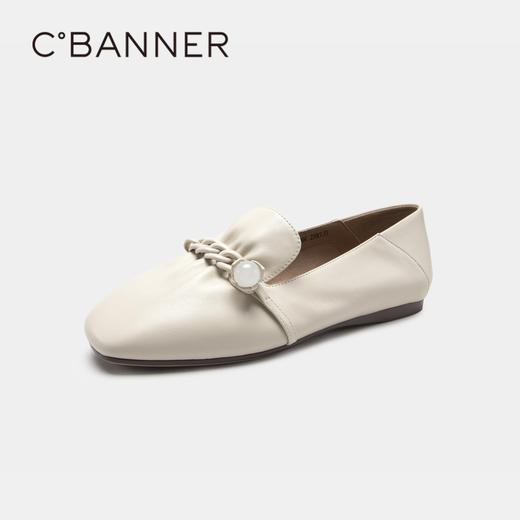 千百度女鞋春季舒软两穿少女乐福鞋豆豆鞋韩版平跟小皮鞋 A23173204 商品图0