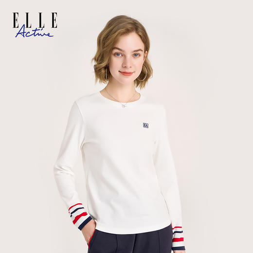 ELLE Active【纯棉内搭】百搭长袖女士t恤冬季新款撞色圆领上衣 商品图1