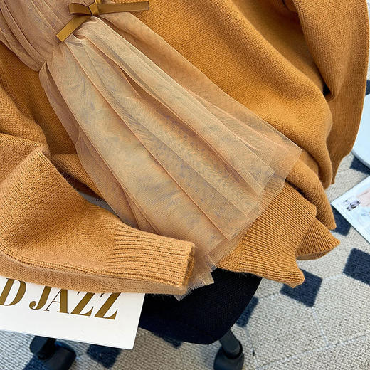 DX 气质网纱拼接蝴蝶结加厚设计感针织上衣 商品图1