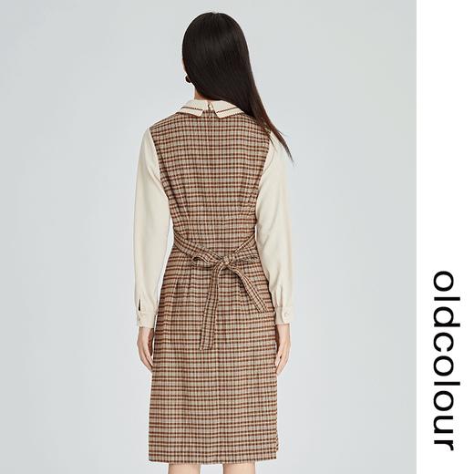 oldcolour2022冬季新款复古文艺格子拼接收腰中长款衬衫连衣裙女 商品图4