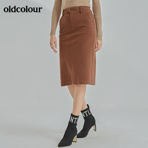 oldcolour气质修身遮肉时尚百搭开叉半身裙N42062210 商品图2