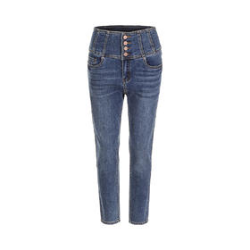 布兰施时尚百搭直筒牛仔裤高腰通勤女士长裤