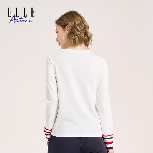 ELLE Active【纯棉内搭】百搭长袖女士t恤冬季新款撞色圆领上衣 商品图4