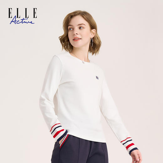 ELLE Active【纯棉内搭】百搭长袖女士t恤冬季新款撞色圆领上衣 商品图3
