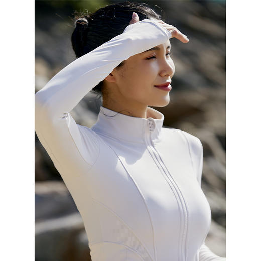 【坑条面料】立领拉链外套长袖运动上衣女弹力紧身显瘦跑步健身瑜伽服 商品图2