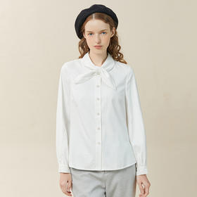 Famecoco范可儿白色蝴蝶结衬衫女设计感小众百搭长袖衬衣F228BH002