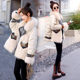 大毛领羽绒服，时尚潮流拼接牛仔外套HR-CZJ3173