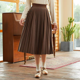 Famecoco范可儿羊毛宽松半身裙女秋冬中长款弹力后腰纯色百褶裙F228HA011