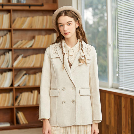 Famecoco范可儿双面呢西服女冬款羊毛西装外套可拆卸披肩F228AW003 商品图0