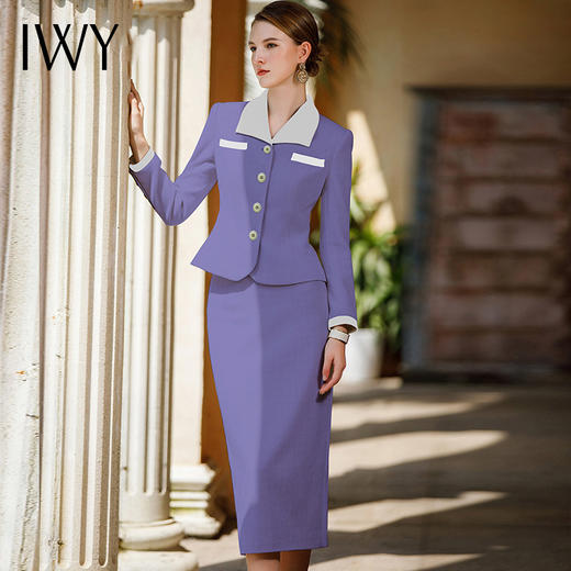 IWY/香芋紫气质名媛小香风套装女洋气减龄收腰显瘦短外套半身裙两件套CS1682 商品图3