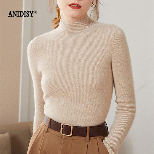 厚羊绒一线成衣山羊绒半高领长袖抽条套头毛衣 商品图3