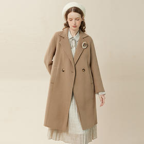 Famecoco范可儿西装领毛呢外套女冬季羊毛混纺中长双面呢大衣F228AQ007