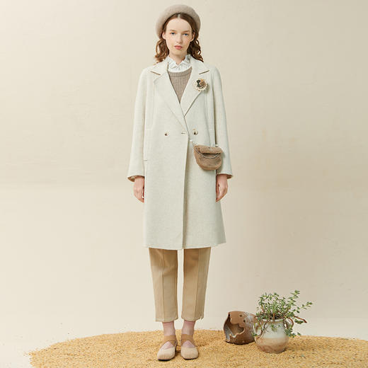 Famecoco范可儿西装领毛呢外套女冬季羊毛混纺中长双面呢大衣F228AQ007 商品图4