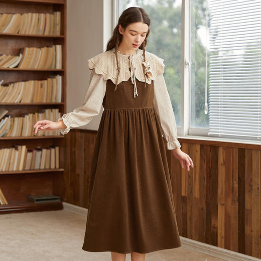 Famecoco范可儿雪纺拼接假两件连衣裙秋冬宽松遮肚子长裙F228FA018 商品图0