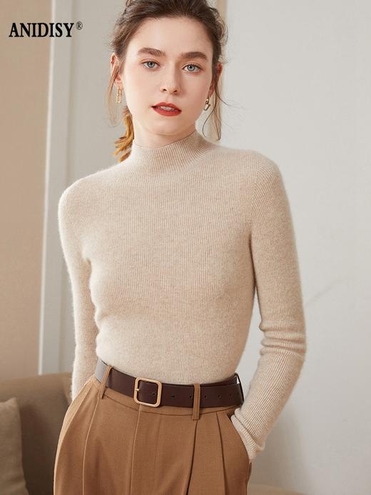 厚羊绒一线成衣山羊绒半高领长袖抽条套头毛衣 商品图0