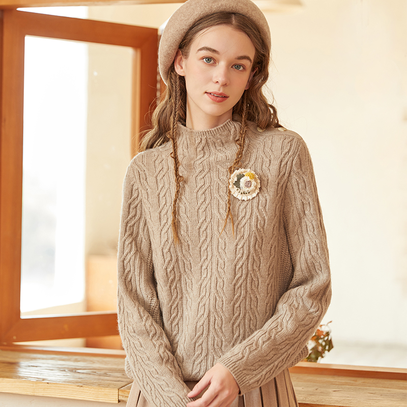 Famecoco范可儿原创半高领毛衣女秋冬高弹加厚保暖羊毛衫F228DC018