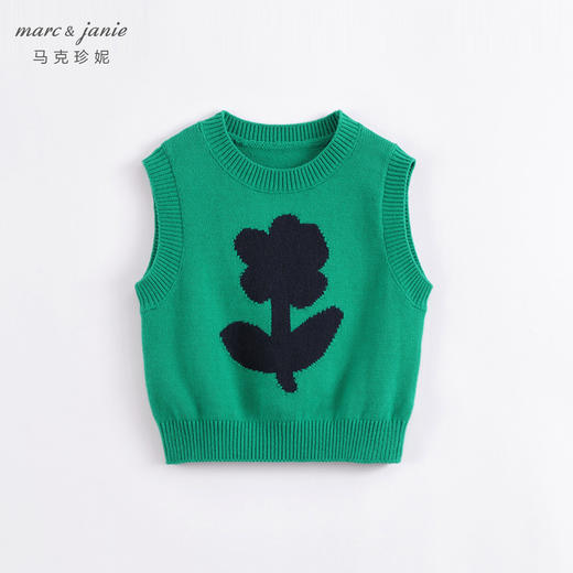 marcjanie马克珍妮春装新款 女童撞色小花圆领针织马甲230123 商品图1