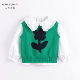 marcjanie马克珍妮春装新款 女童撞色小花圆领针织马甲230123