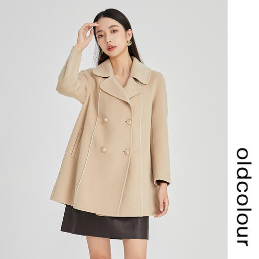 oldcolour2022冬季新款宽松气质简约中款双面呢羊毛大衣外套女 商品图0