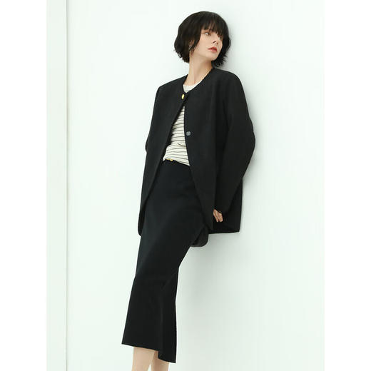 COCOBELLA简约黑色后开叉针织裙女高腰半身裙长裙HS97 商品图4